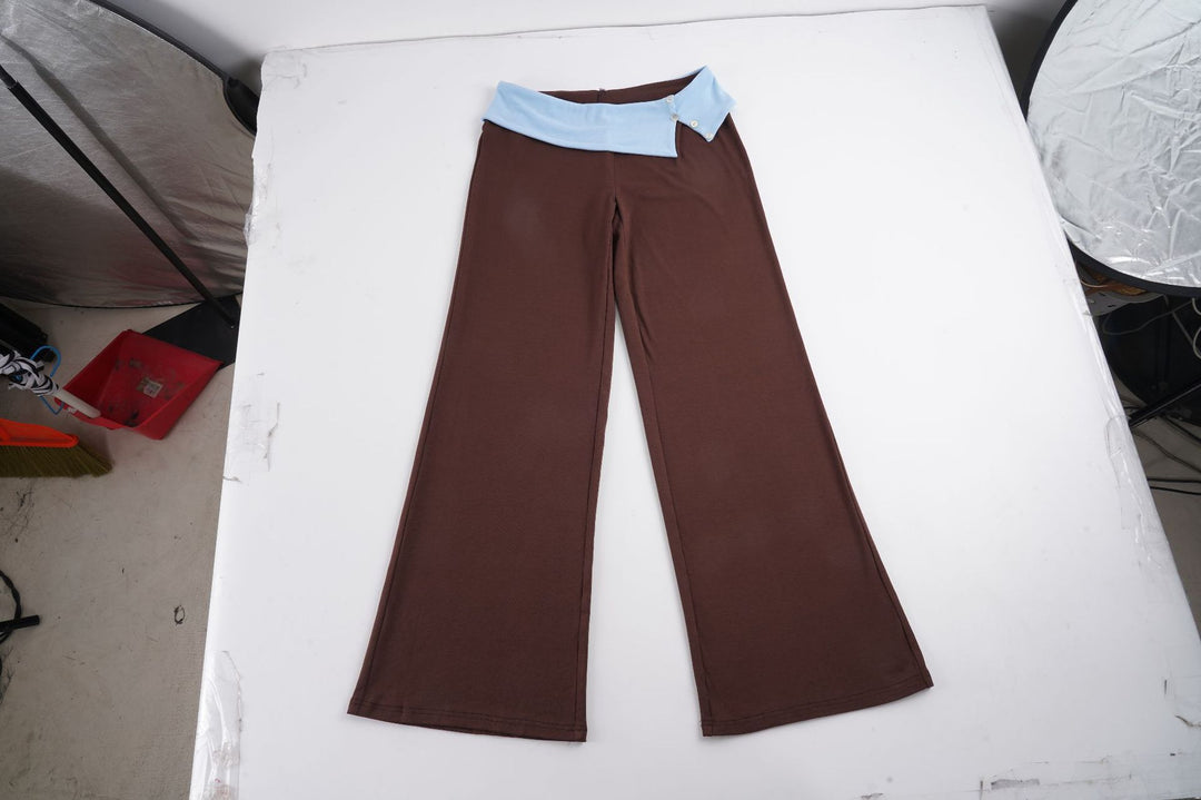 Damen Jersey‑Schlaghose mit asymmetrischem Umschlagbund und Zierknöpfen Drune