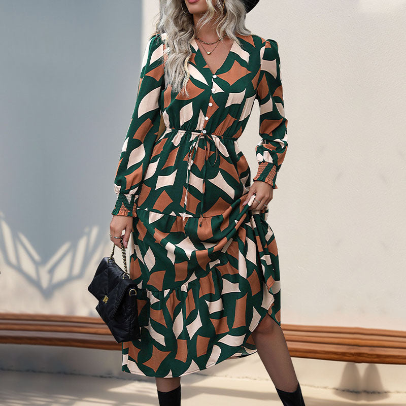Damen Maxikleid mit taillierbarem Oberteil und frischem Mustermix Drune