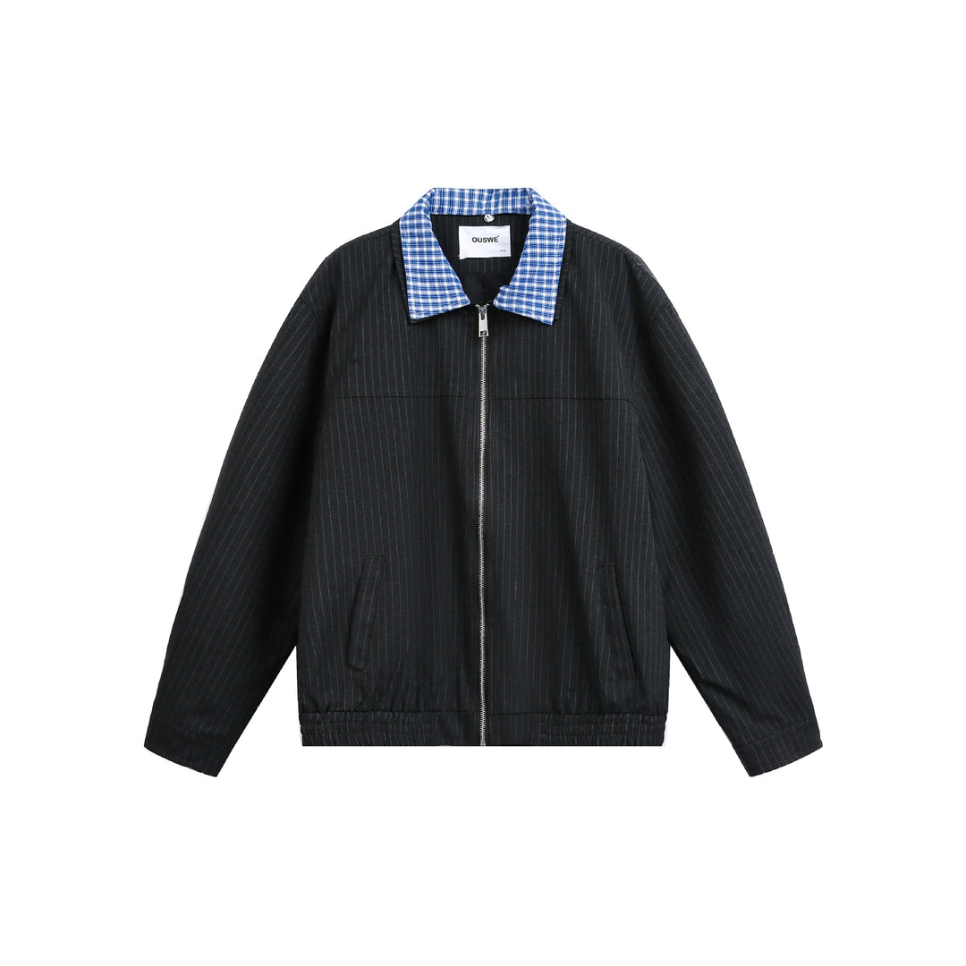 Herren Boxy-Blousonjacke aus Nadelstreifenstoff mit kontrastierendem Hemdkragen Drune