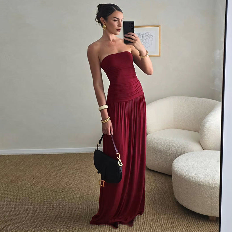 Damen Maxi-Kleid mit figurbetontem Oberteil und fließendem Rock Drune