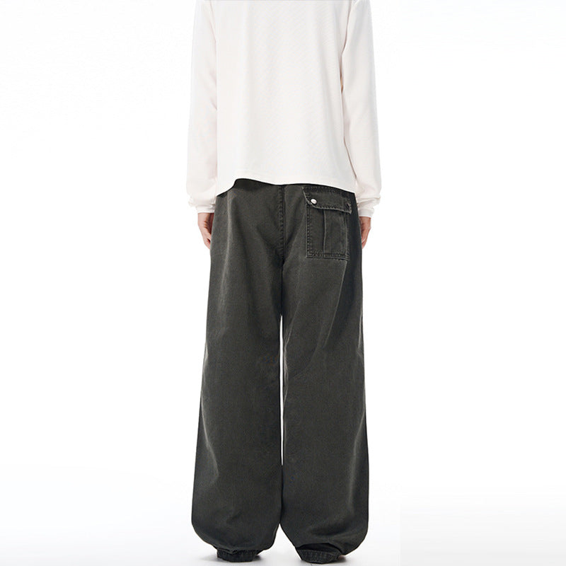 Herren Extraweite Denim-Baggyhose mit Paneelnähten und tiefem Schritt Drune