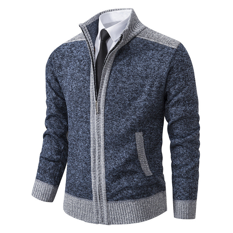 Herren Strukturiertes Grobstrick-Zipcardigan mit Stehkragen Drune