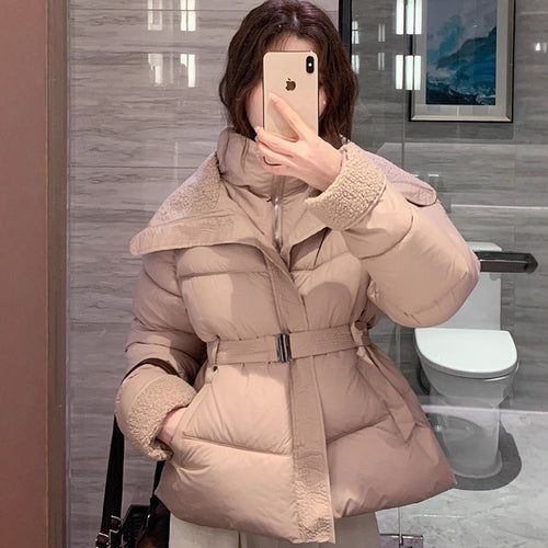 Damen Stylische und warme Pufferjacke mit hohem Kragen und praktischen Taschen Drune