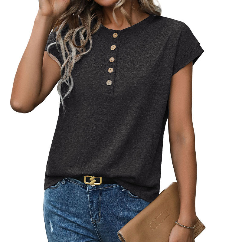 Damen Kurzarm-T-Shirt mit Knopfleiste Drune