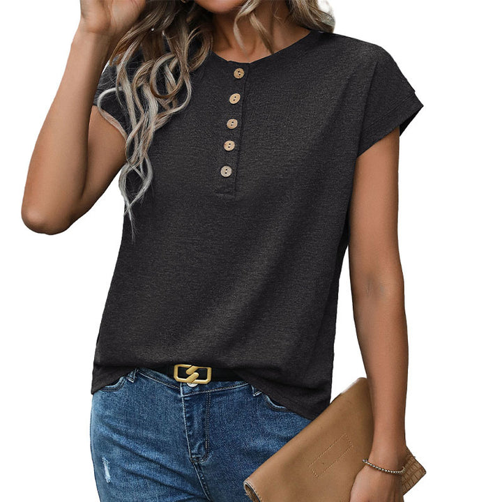 Damen Kurzarm-T-Shirt mit Knopfleiste Drune