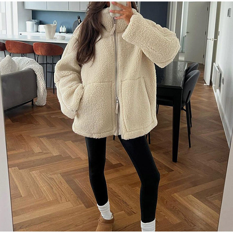 Damen modische Fleecejacke mit praktischen Taschen und Stehkragen Drune