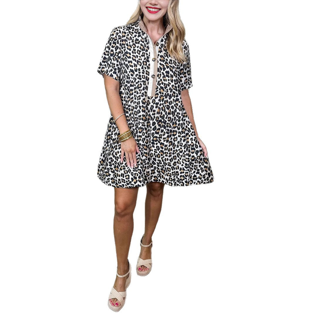 Damen Kleid mit modernem Kragen und stylischem Tierdruck Drune