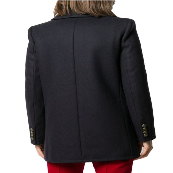 Damen kurztaillierter Zweireihiger Wollmix-Peacoat mit maritimen Details Drune