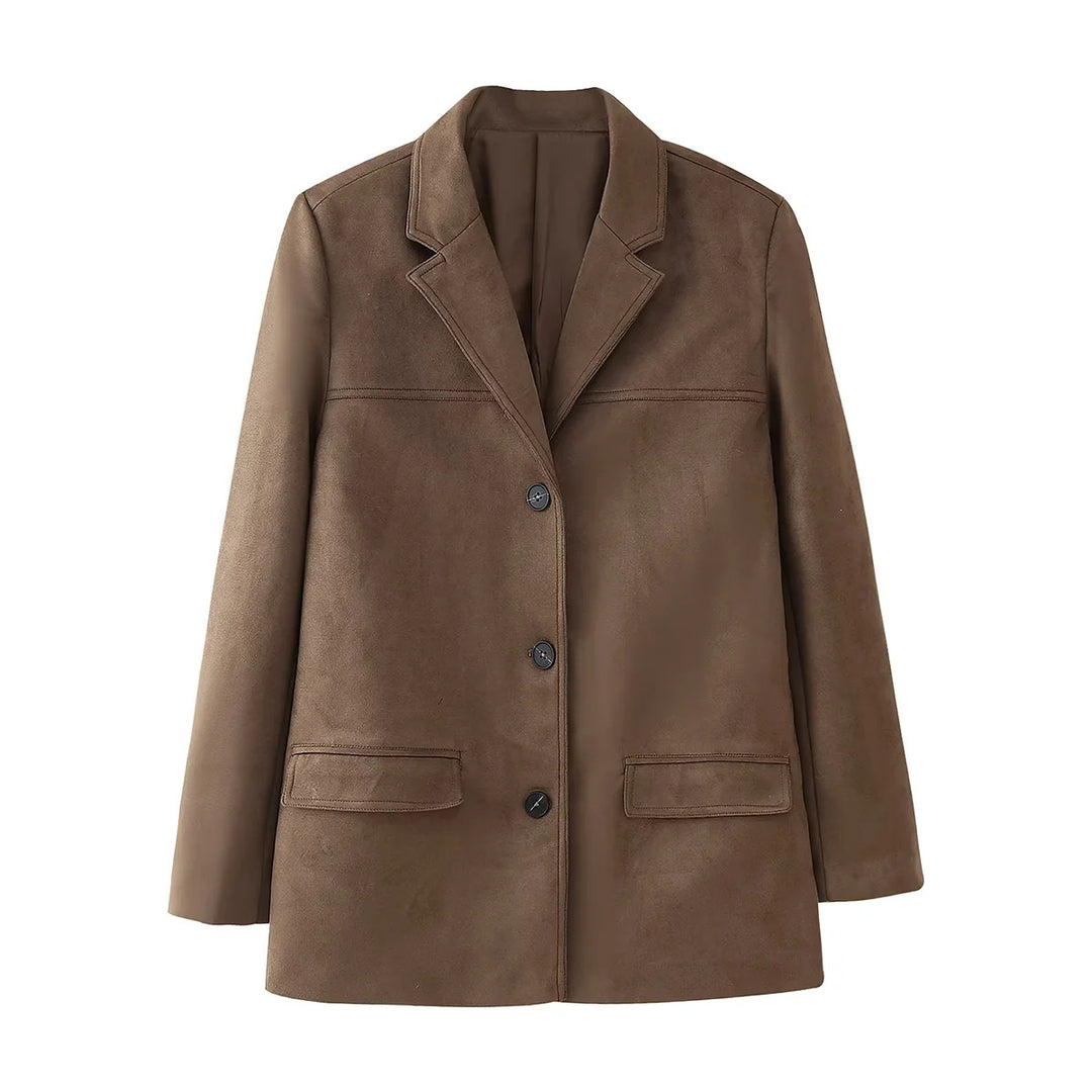 Damen nan kastiger Veloursblazer mit Reverskragen und aufgesetzten Pattentaschen Drune