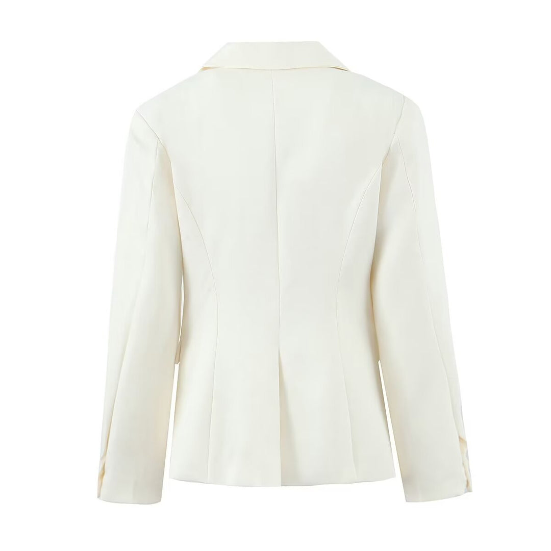 Damen nan taillierter Einreihiger Blazer mit Wiener Nähten, Pattentaschen und dekorativen Knöpfen Drune