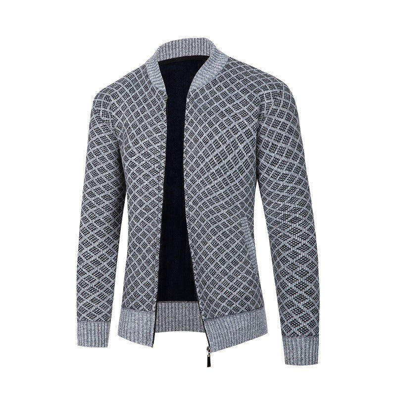 Herren Strickjacke mit modernem Rautenmuster und Reißverschluss Drune