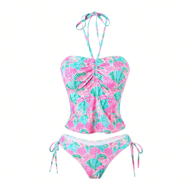 Damen Bandeau-Bikini mit verspieltem Muschelmuster und verstellbaren Trägern Drune