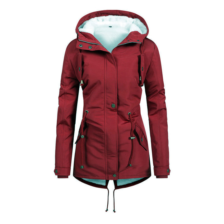 Damen Taillierter Parka mit Teddyfutter, verstellbarer Kapuze und Tunnelzug Drune