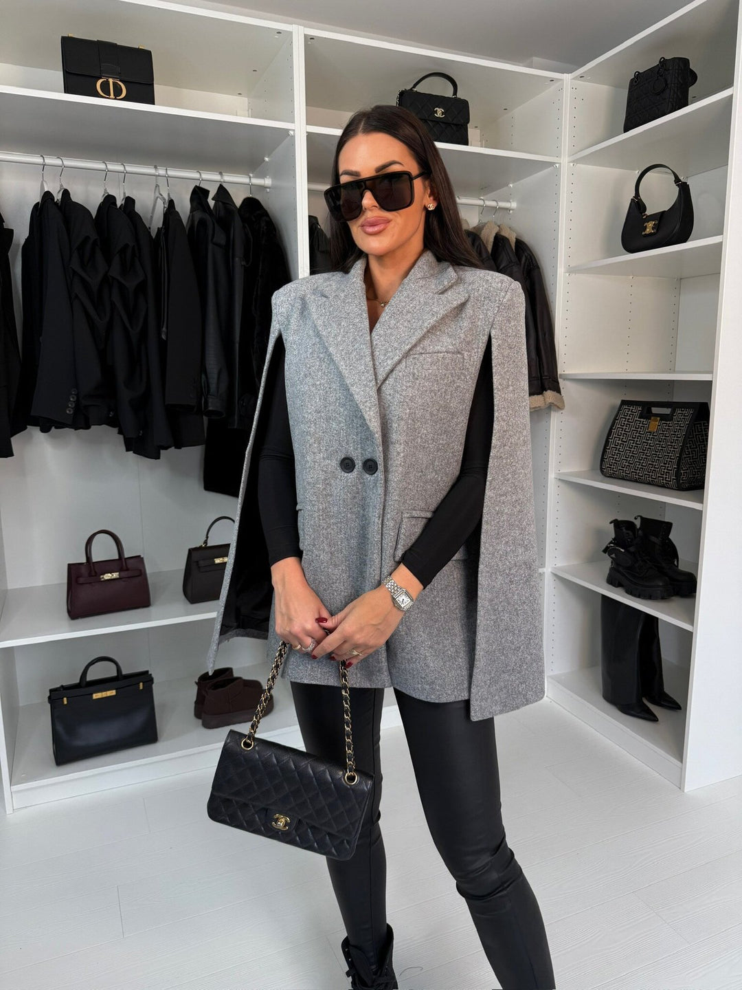 Damen modischer Cape-Blazer mit doppelter Knopfleiste Drune