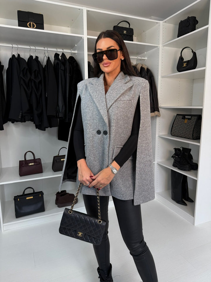 Damen modischer Cape-Blazer mit doppelter Knopfleiste Drune