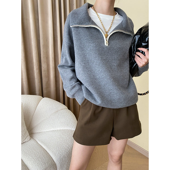 Damen Pullover mit halbem Reißverschluss und lässigem Schnitt Drune