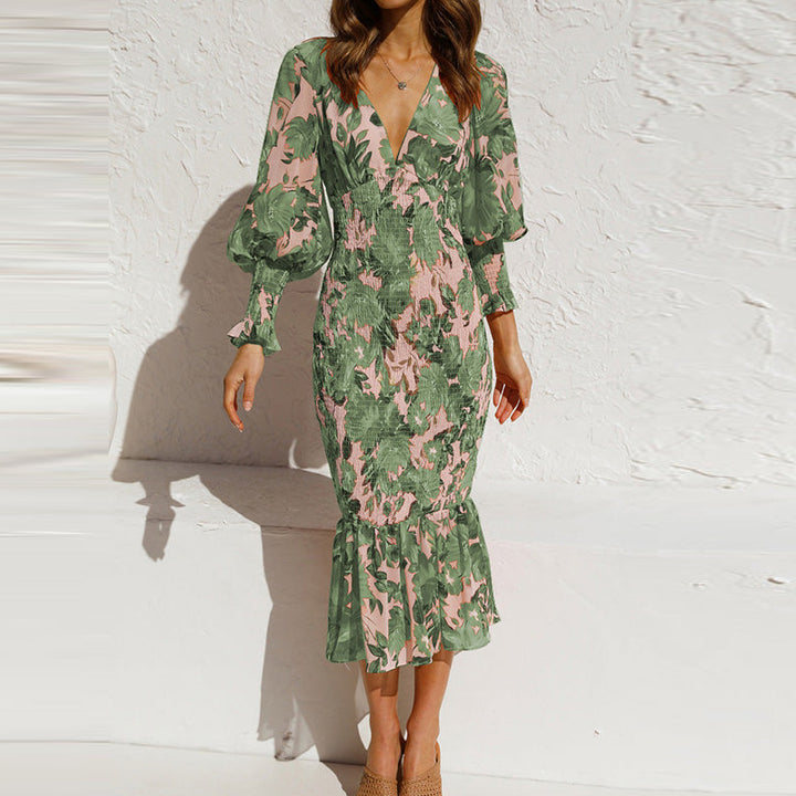 Damen Bodycon Kleid mit Rüschensaum und glamourösem Blumenmuster Drune