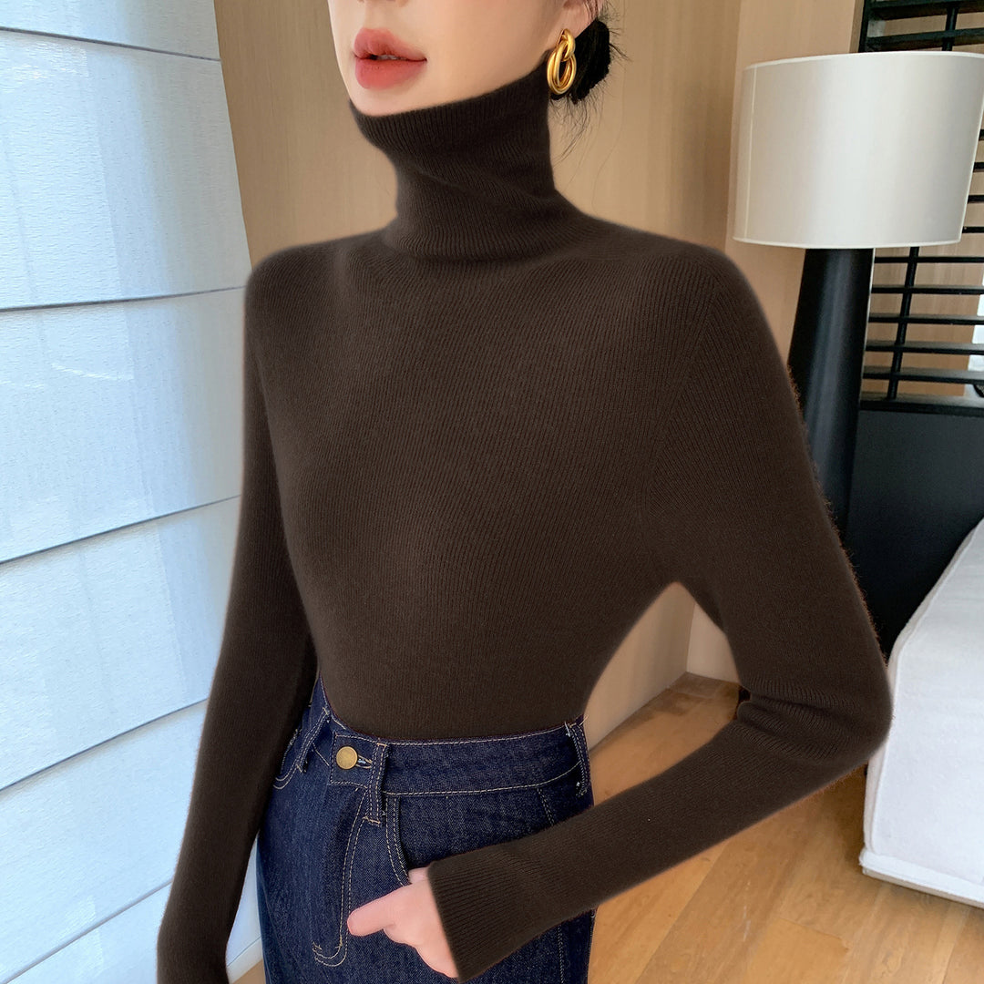 Damen Schlanker Feinstrickpullover mit hohem Rollkragen und feiner Rippstruktur Drune
