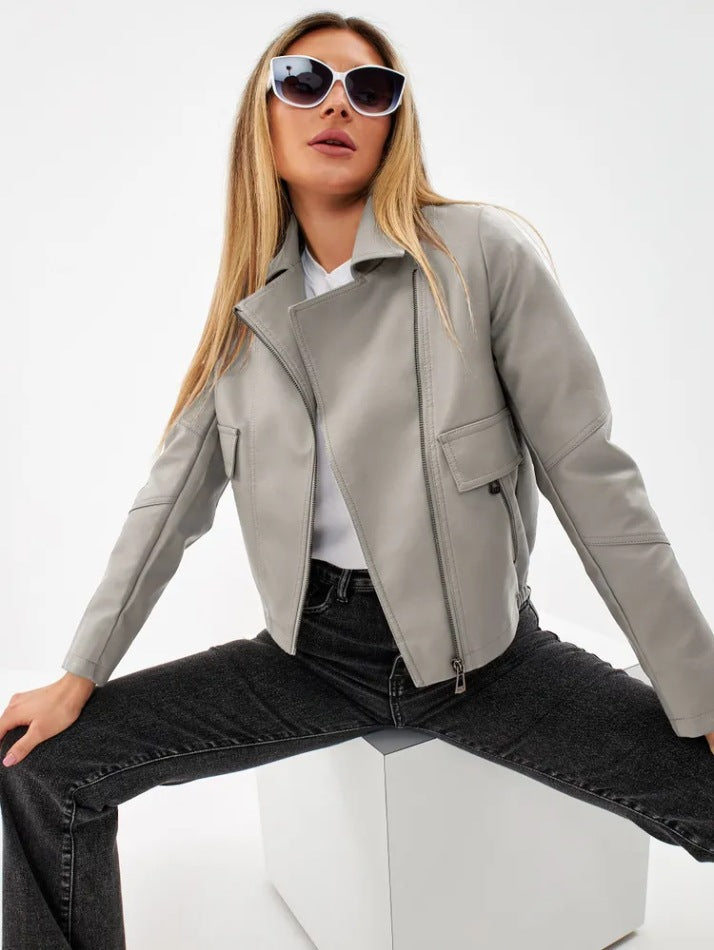 Damen cropped Kunstlederjacke mit praktischen Taschen und modernem Schnitt Drune