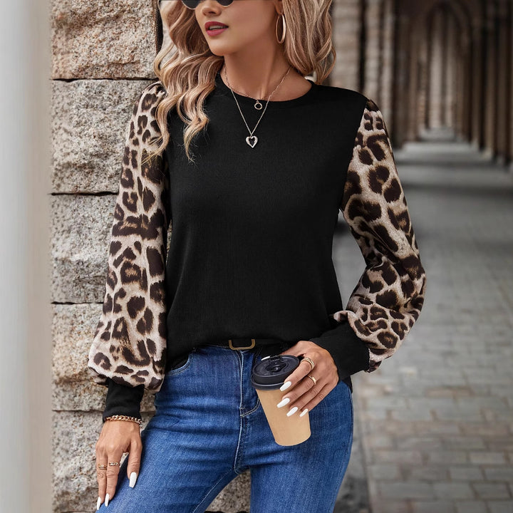 Damen Sweatshirt mit Chiffon-Ballonärmeln und Leo-Print Drune