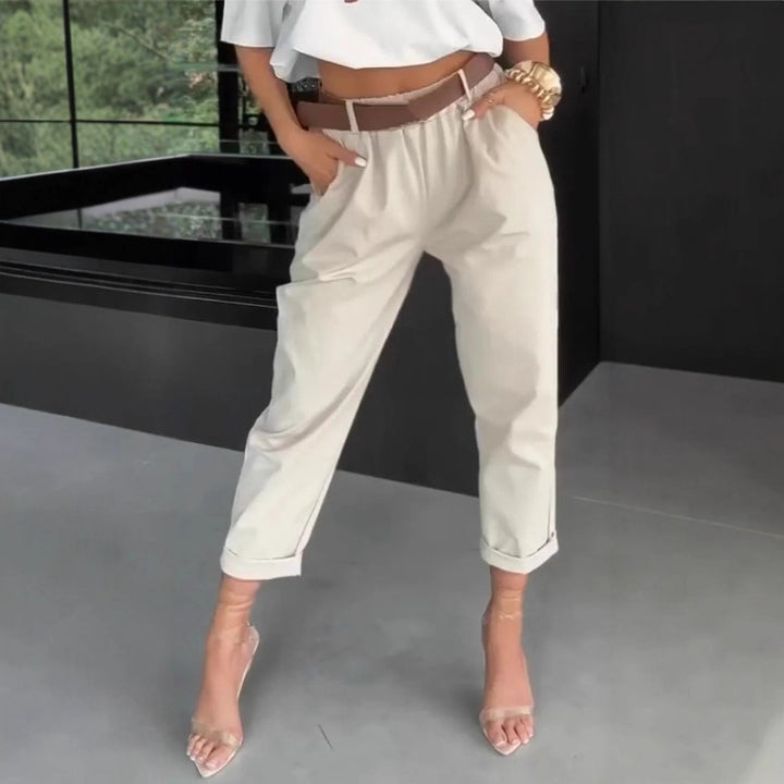 Damen nan hochtaillierte Paperbag-Hose mit gerafftem Bund, Eingrifftaschen und gekrempeltem Saum Drune
