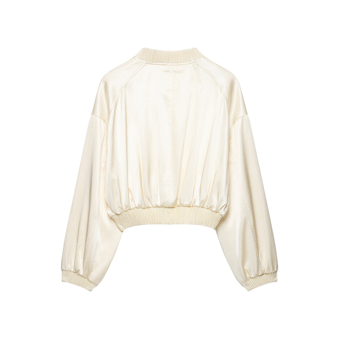 Damen Kurz geschnittene Cropped‑Bomberjacke mit geripptem Saum und überschnittener Schulter Drune