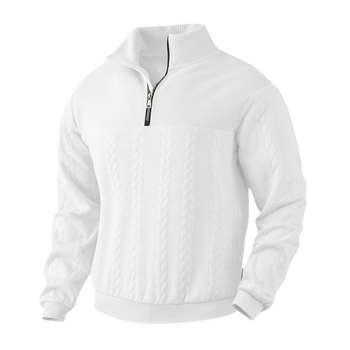 Herren nan grobgestrickter Troyer-Pullover mit Zopfmuster, Stehkragen und halbem Reißverschluss Drune