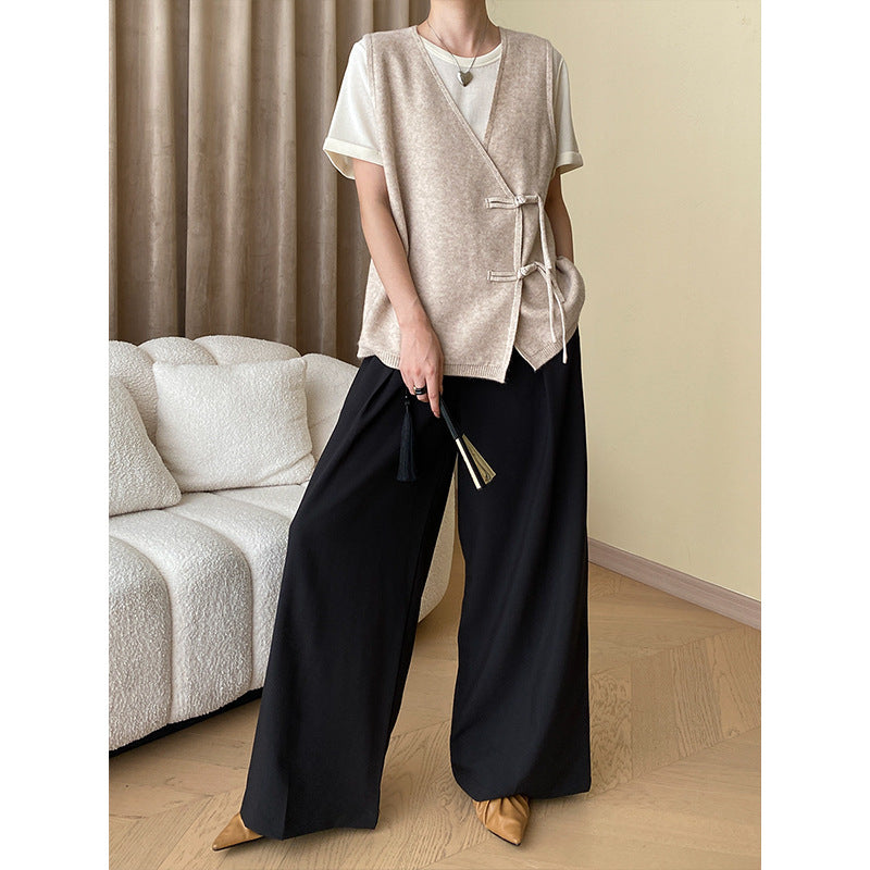 Damen elegante Weste mit seitlichen Taschen und Bindegürtel Drune