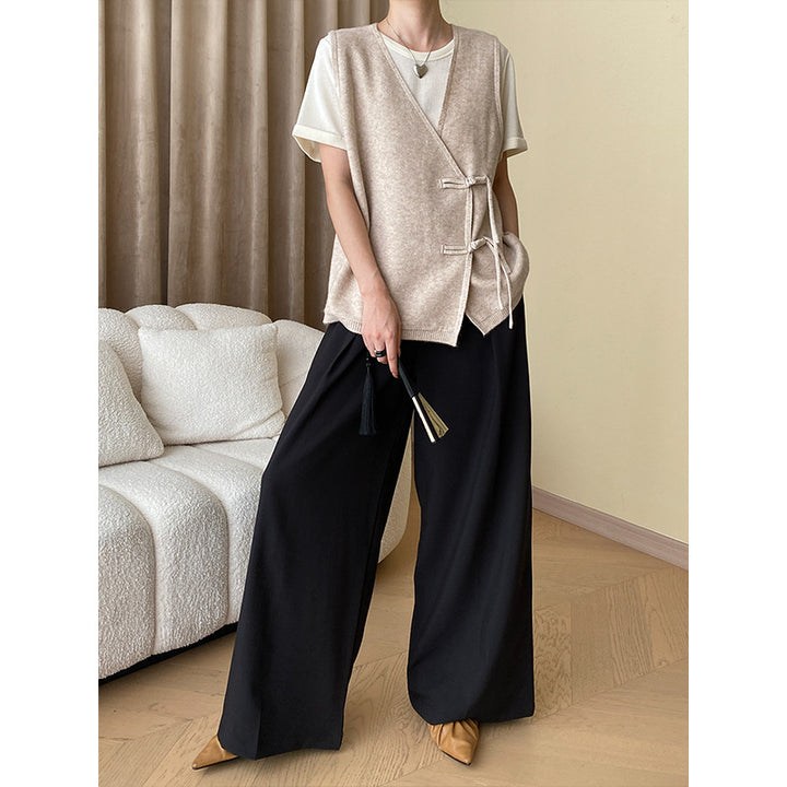 Damen elegante Weste mit seitlichen Taschen und Bindegürtel Drune