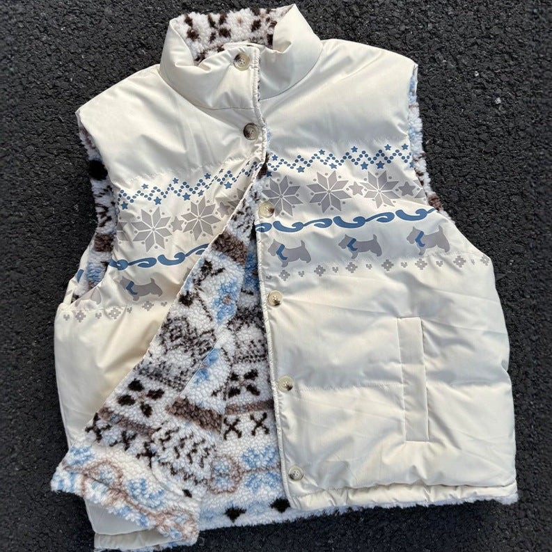 Damen Gemusterte Teddy‑Fleece Weste mit Stehkragen und gesteppter Innenfütterung Drune