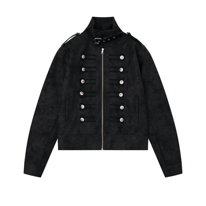 Damen Militärisch inspirierte kurze Jacke mit Reißverschluss, dekorativen Knopfleisten und Schulterklappen Drune