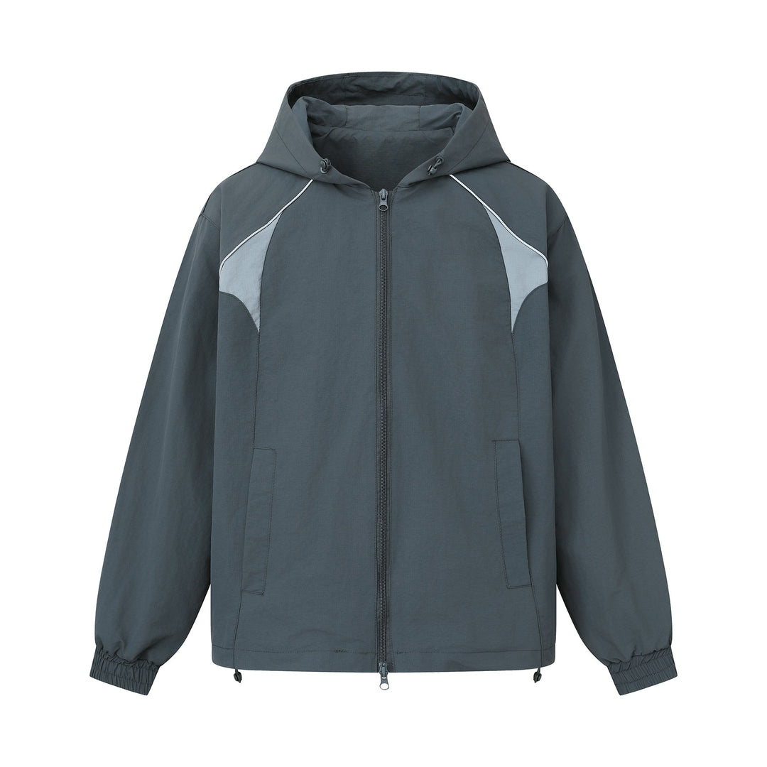 Unisex Leichtgewichtiger Boxy-Kapuzenblouson mit Zwei‑Wege‑Reißverschluss und Kordelzugsaum Drune
