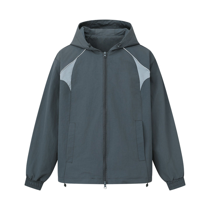 Unisex Leichtgewichtiger Boxy-Kapuzenblouson mit Zwei‑Wege‑Reißverschluss und Kordelzugsaum Drune