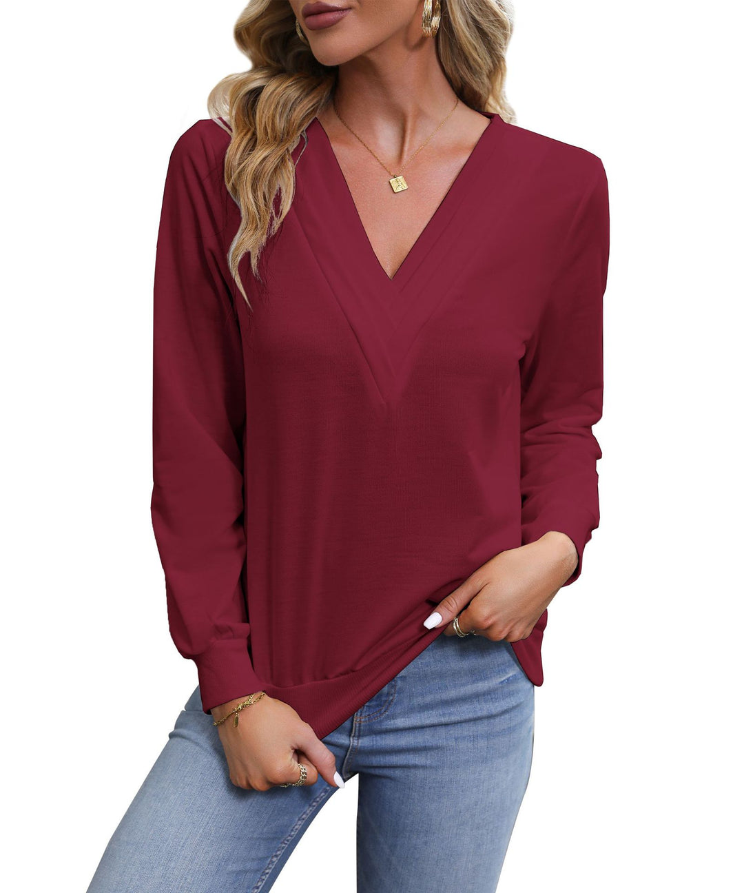 Damen V‑Ausschnitt Longsleeve aus feinem Stretch‑Viskosejersey mit taillierter Schnittführung Drune