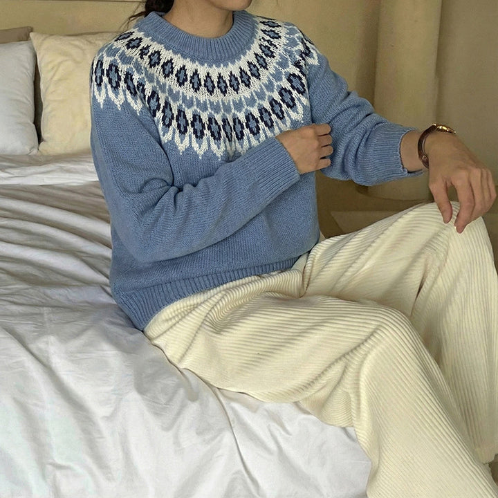 Damen Gemusterter Strickpullover Drune