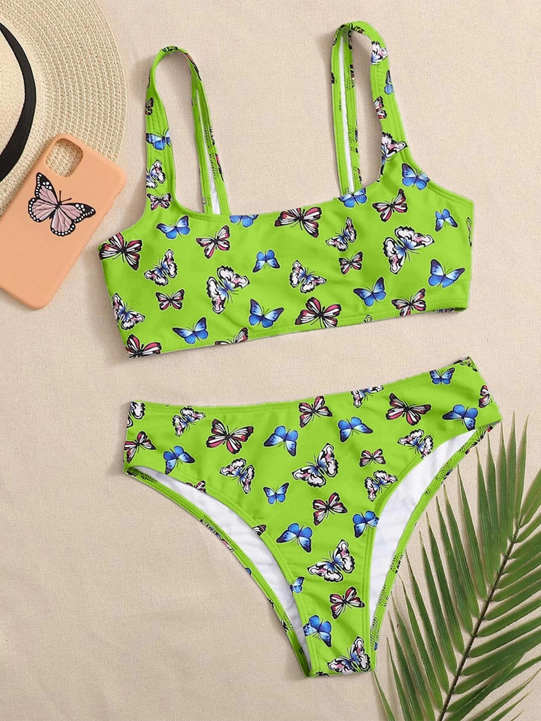 Damen Bikini-Set mit buntem Schmetterlingsmuster Drune