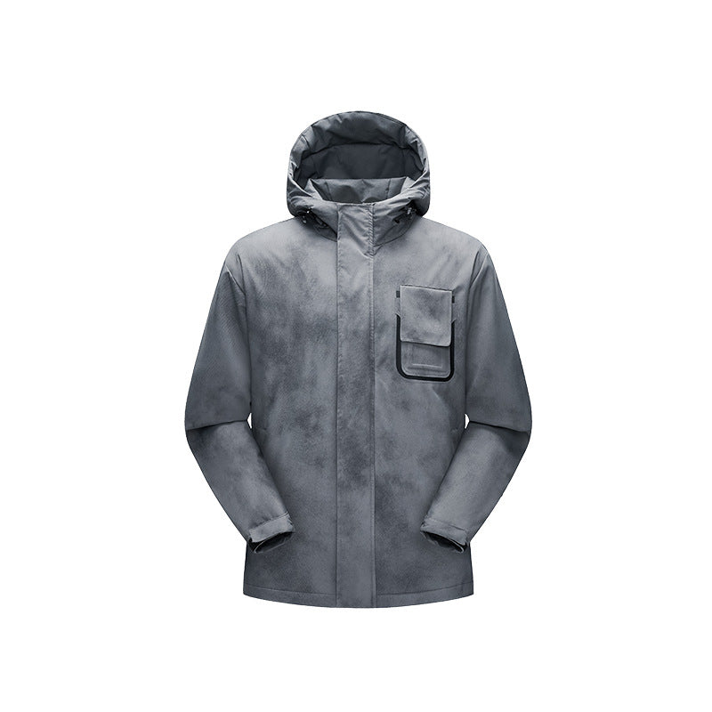 Herren Minimalistische technische Shell-Jacke mit Kapuze und Utility-Brusttasche Drune