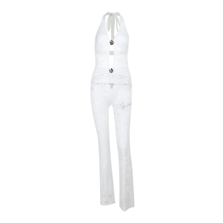 Damen eleganter Jumpsuit mit schicker Schnürung und transparentem Lacedesign Drune