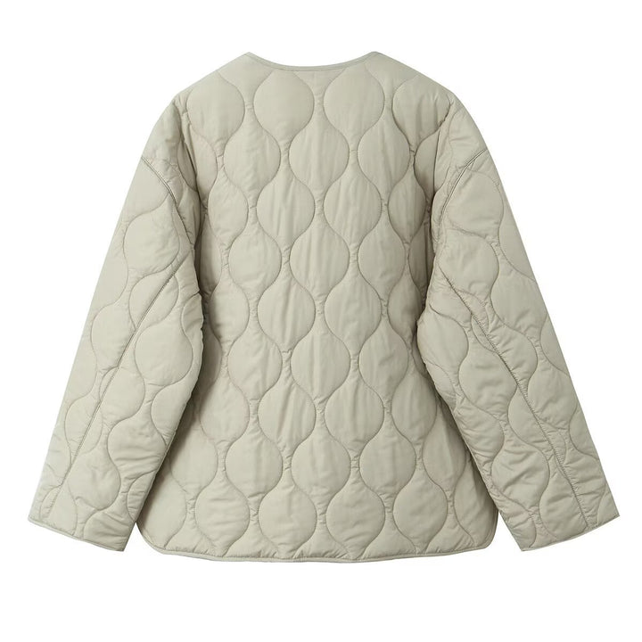 Damen nan gesteppte Oversize-Quiltjacke mit Rundhalsausschnitt, durchgehendem Reißverschluss und zwei aufgesetzten Taschen Drune