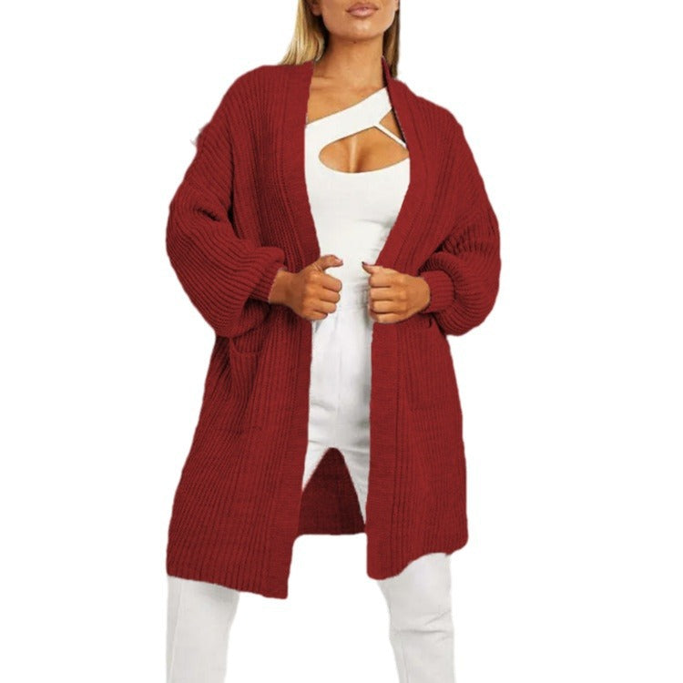 Damen Großer Strickcardigan mit voluminösen Ärmeln und offenen Taschen Drune