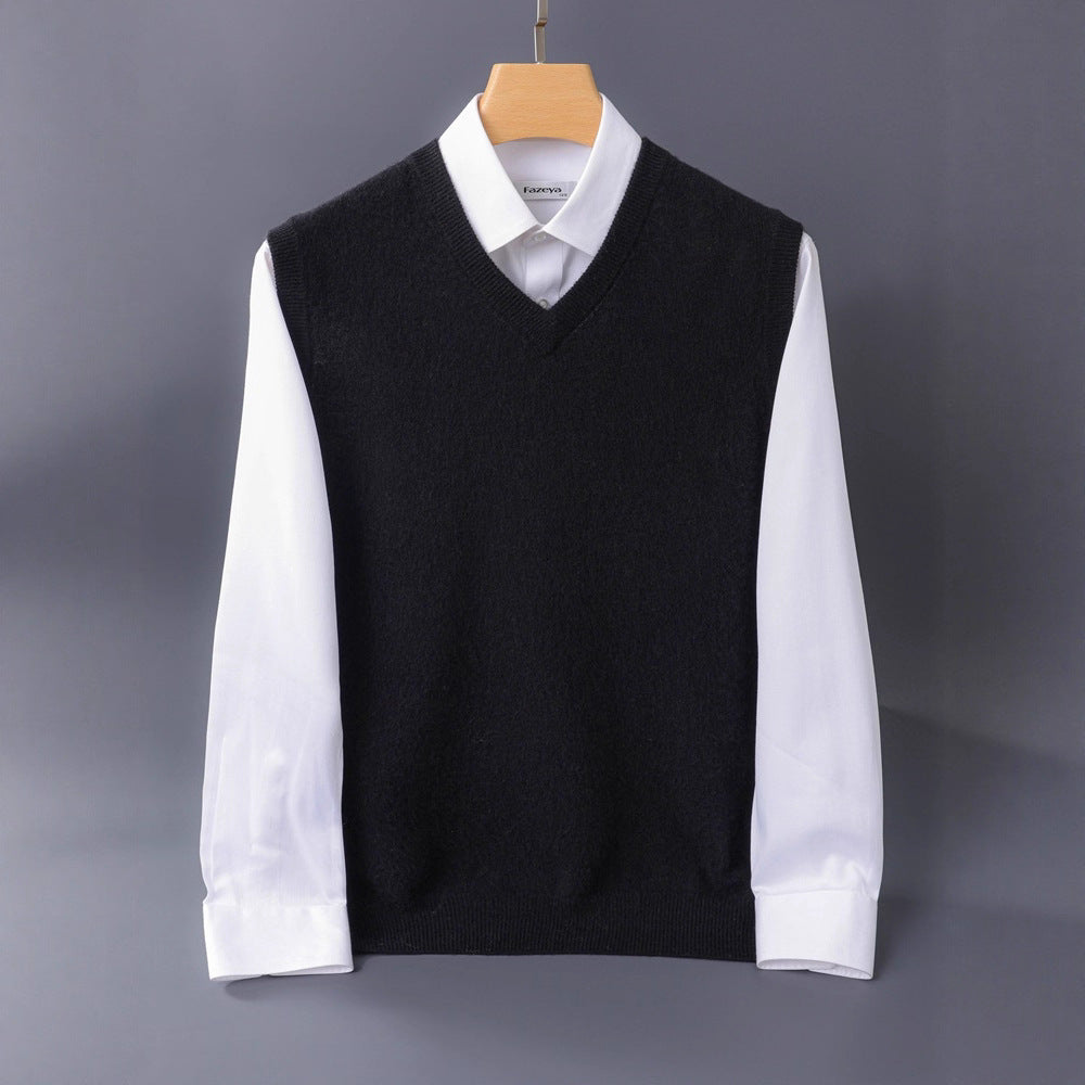 Herren Feine V‑Ausschnitt Strickweste aus Merino‑Blend mit geripptem Saum Drune