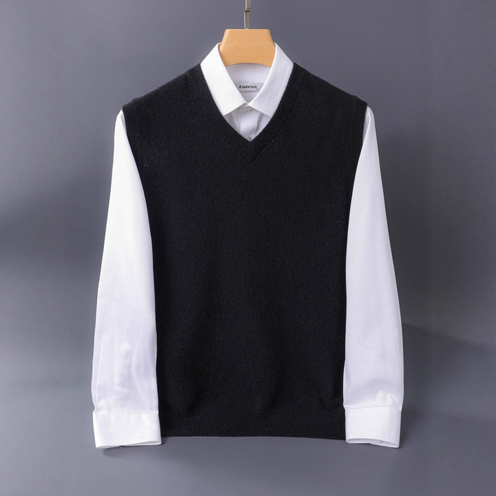 Herren Feine V‑Ausschnitt Strickweste aus Merino‑Blend mit geripptem Saum Drune