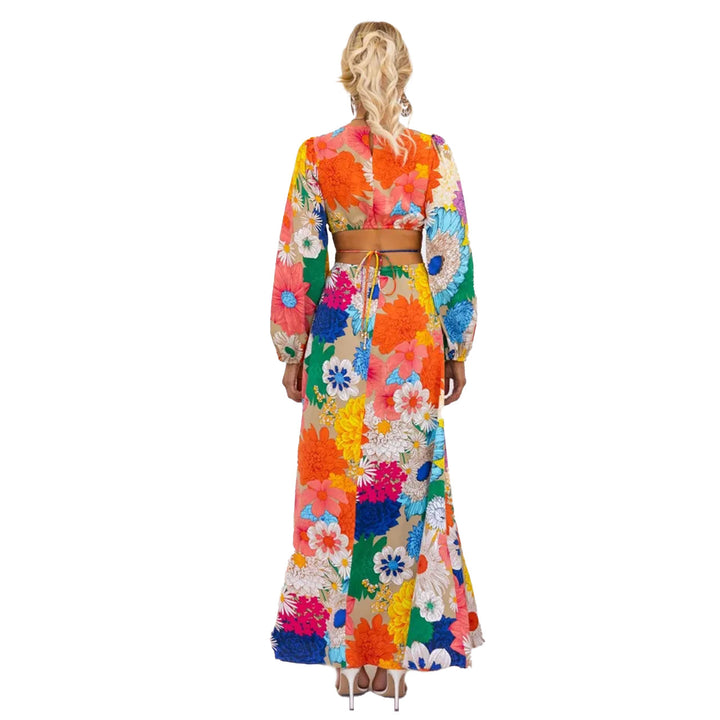 Damen Blumenmaxikleid mit voluminösen Ärmeln und floralem Allover-Print Drune