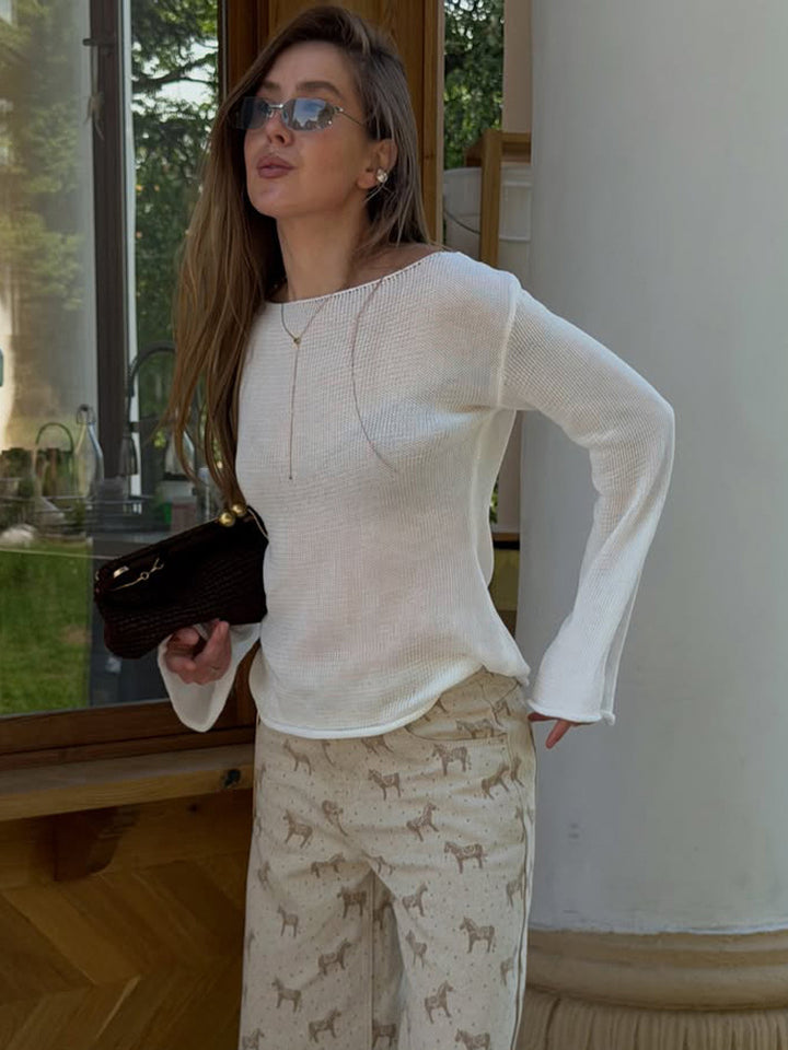 Damen Grobstrick-Pullover mit weitem U-Boot-Ausschnitt & extraweiten Trompetenärmeln Drune