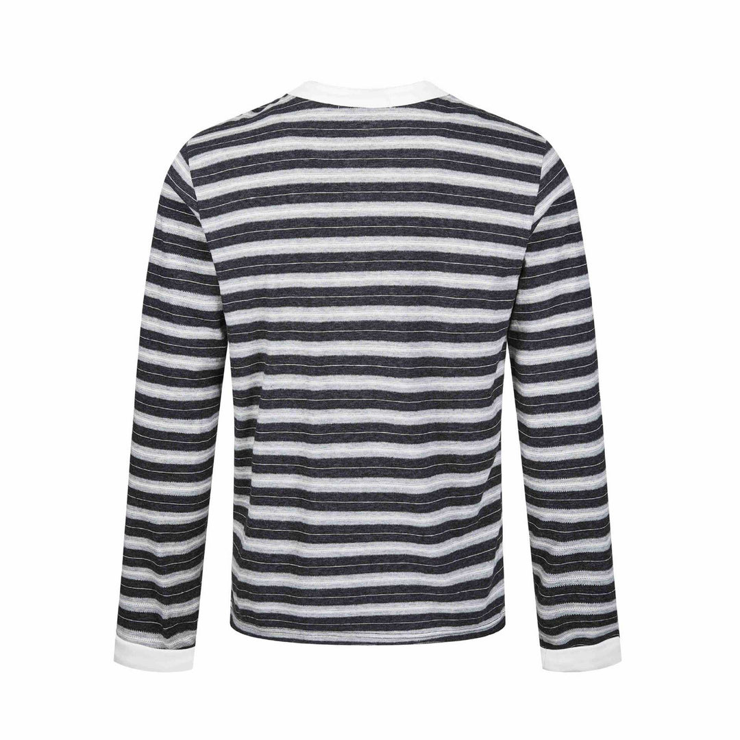 Herren Langarm-Henleyshirt mit gestreifter Struktur und Kontrastkragen Drune
