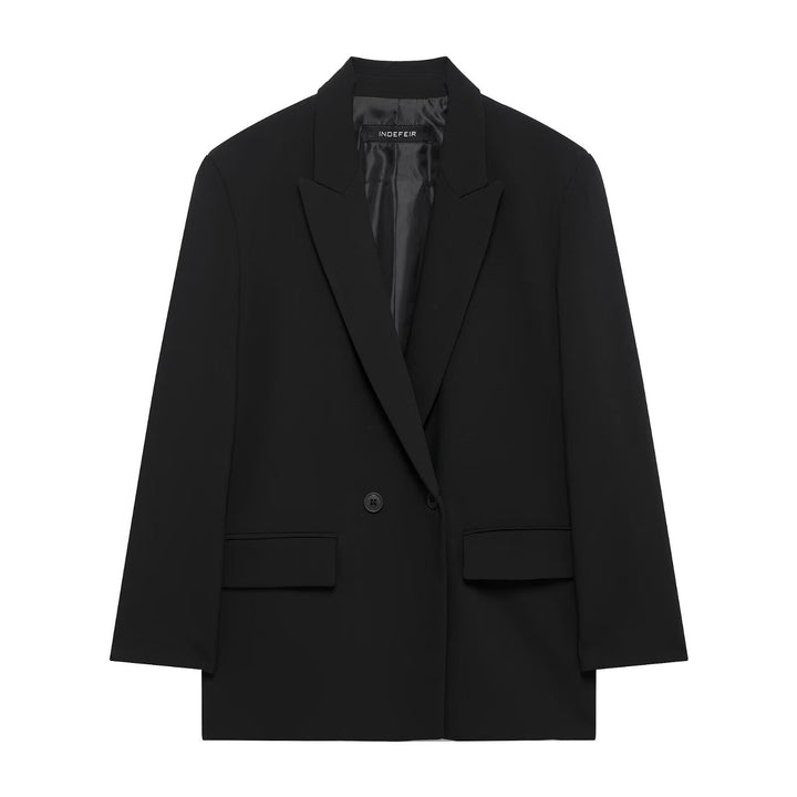 Damen Langer Zweireihiger Blazer-Mantel mit Oversize-Schnitt und Pattentaschen Drune