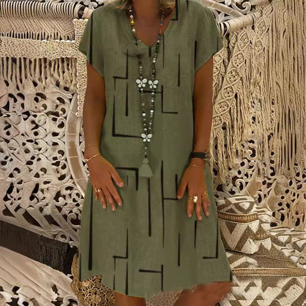 Damen Lässiges Sommerkleid mit modernem grafischem Design und schmeichelndem Schnitt Drune