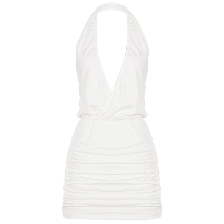 Damen Wickelkleid mit tiefem V-Ausschnitt und Raffung Drune