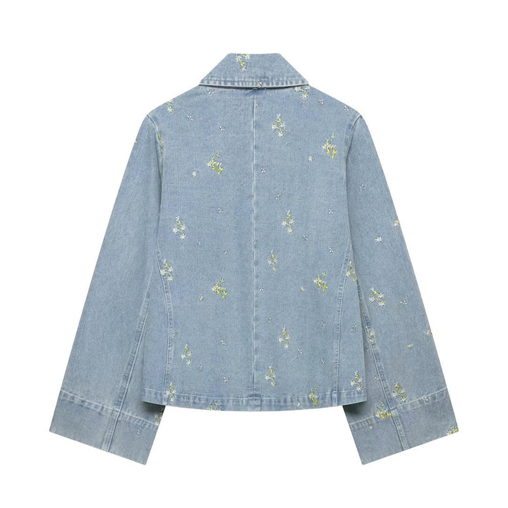 Damen Jeansjacke mit floraler Stickerei und kastiger Silhouette Drune