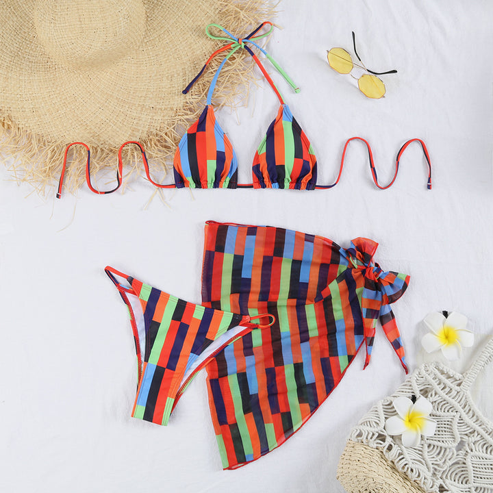 Damen Triangel-Bikini mit modischem Karomuster und praktischer Wickelrobe Drune
